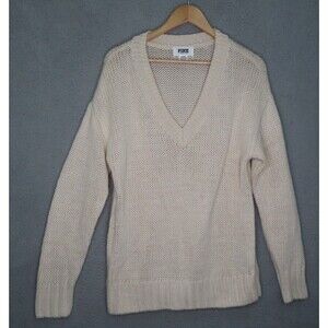 Victoria’s Secret PINK Sweater Medium V-Neck Beige Chunky Cable Knit Cottagecore